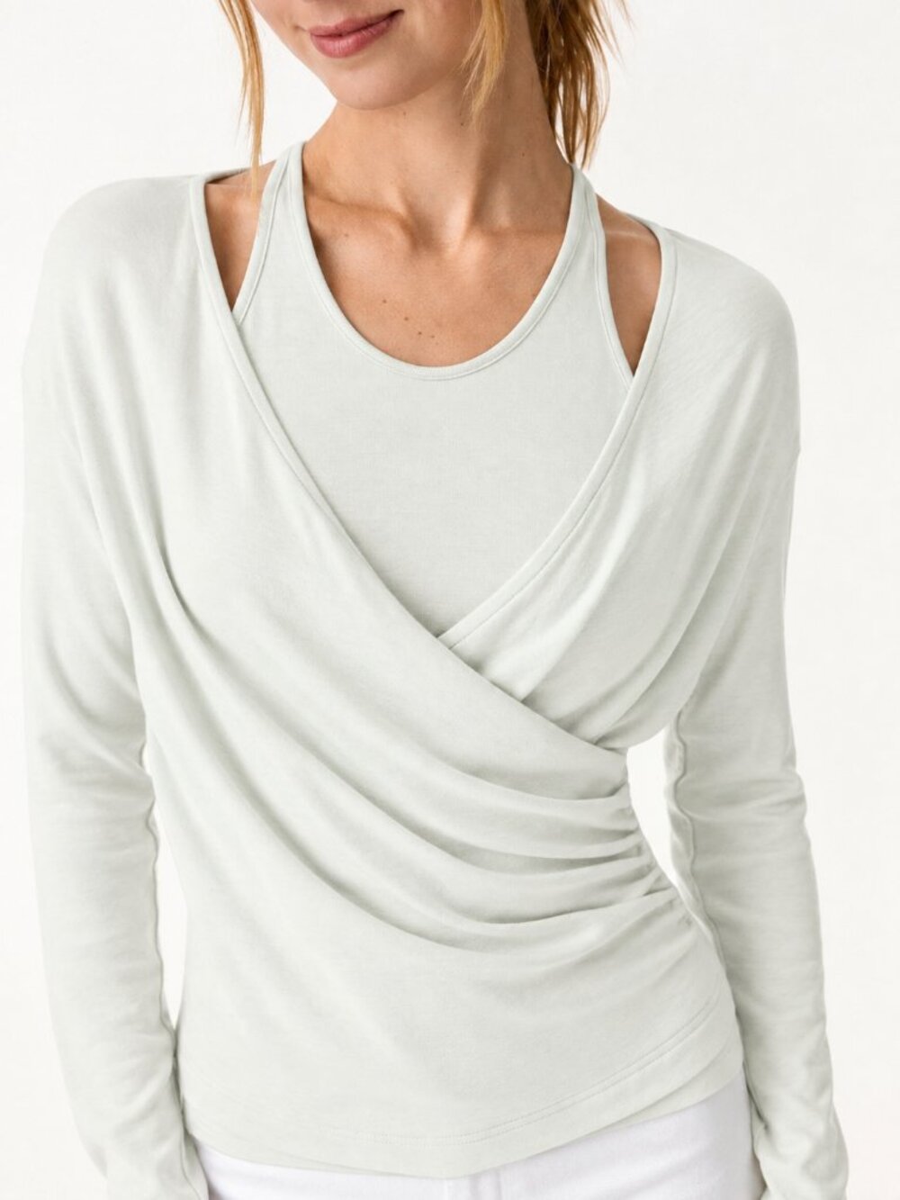 NWT OGL Two-Piece Set Cami with Surplice Ruched Top Heather Mint Cream Green L